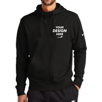 Nike Club Fleece Sleeve Swoosh Full Zip Hoodie, Black, Front view, Mockup