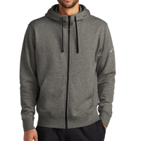 Nike Club Fleece Sleeve Swoosh Full Zip Hoodie, Charcoal Heather, Front view
