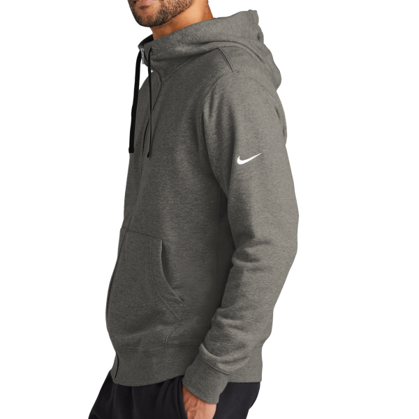 Nike Club Fleece Sleeve Swoosh Full Zip Hoodie, Charcoal Heather, Left Sleeve view