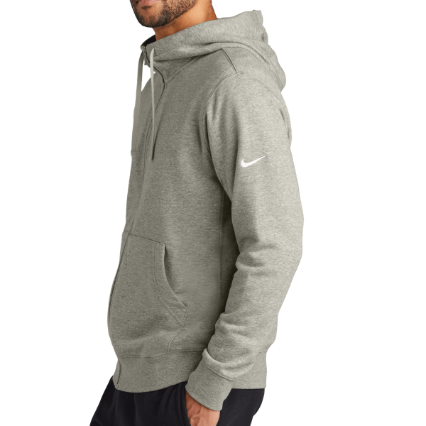 Nike Club Fleece Sleeve Swoosh Full Zip Hoodie, Dark Grey Heather, Left Sleeve view