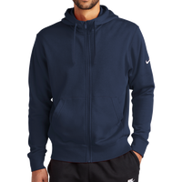 Nike Club Fleece Sleeve Swoosh Full Zip Hoodie, Midnight Navy, Front view