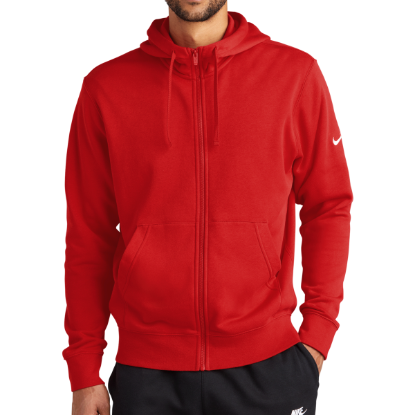 Nike Club Fleece Sleeve Swoosh Full Zip Hoodie, University Red, Front view