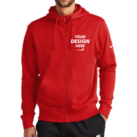 Nike Club Fleece Sleeve Swoosh Full Zip Hoodie, University Red, Front view, Mockup