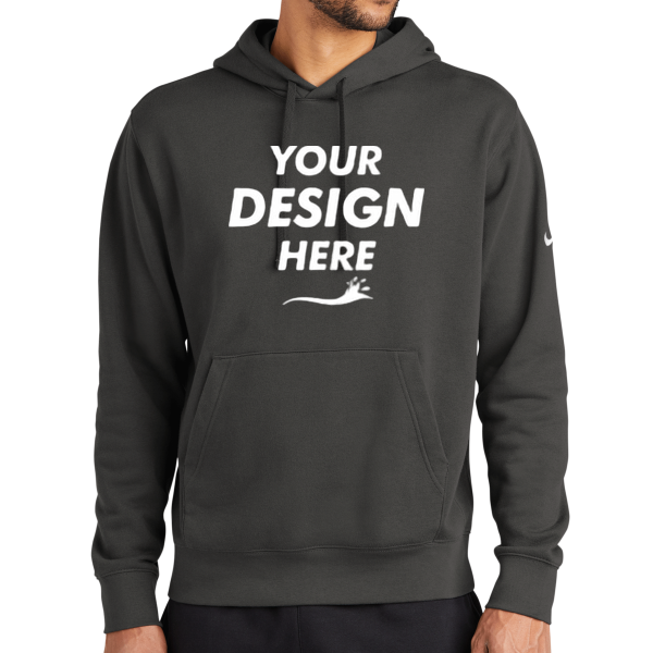 Nike Club Fleece Sleeve Swoosh Pullover Hoodie, Anthracite, Front view, Mockup