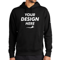 Nike Club Fleece Sleeve Swoosh Pullover Hoodie, Black, Front view, Mockup