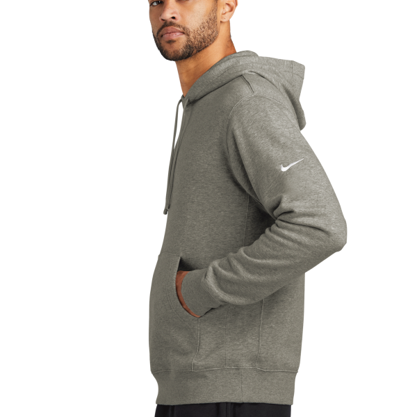 Nike Club Fleece Sleeve Swoosh Pullover Hoodie, Dark Grey Heather, Left Sleeve view