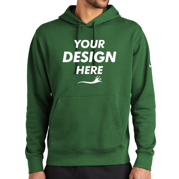 Nike Club Fleece Sleeve Swoosh Pullover Hoodie, Gorge Green, Front view, Mockup