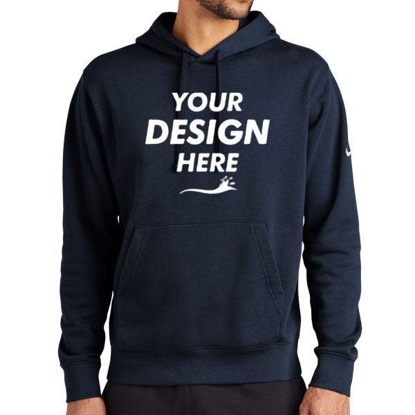 Nike Club Fleece Sleeve Swoosh Pullover Hoodie, Midnight Navy, Front view, Mockup