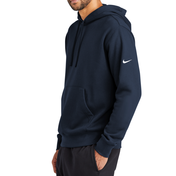 Nike Club Fleece Sleeve Swoosh Pullover Hoodie, Midnight Navy, Left Sleeve view