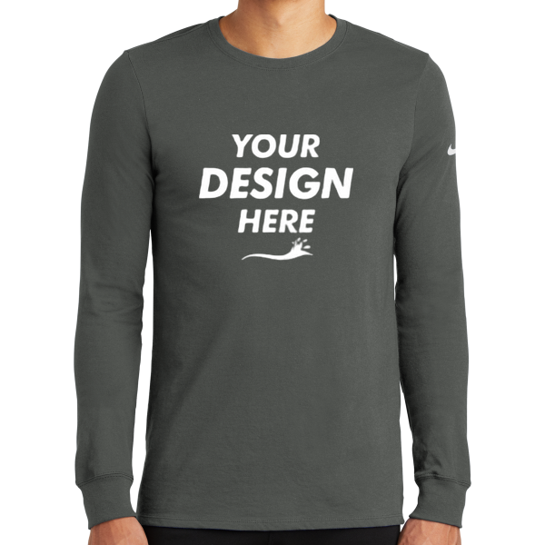 Nike Dri FIT Cotton/Poly Long Sleeve Tee, Anthracite, Front view, Mockup