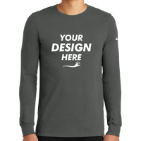 Nike Dri FIT Cotton/Poly Long Sleeve Tee, Anthracite, Front view, Mockup