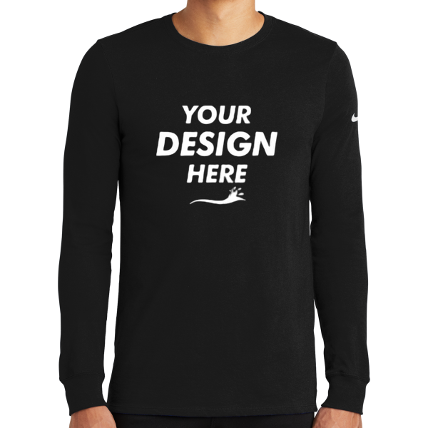 Nike Dri FIT Cotton/Poly Long Sleeve Tee, Black, Front view, Mockup
