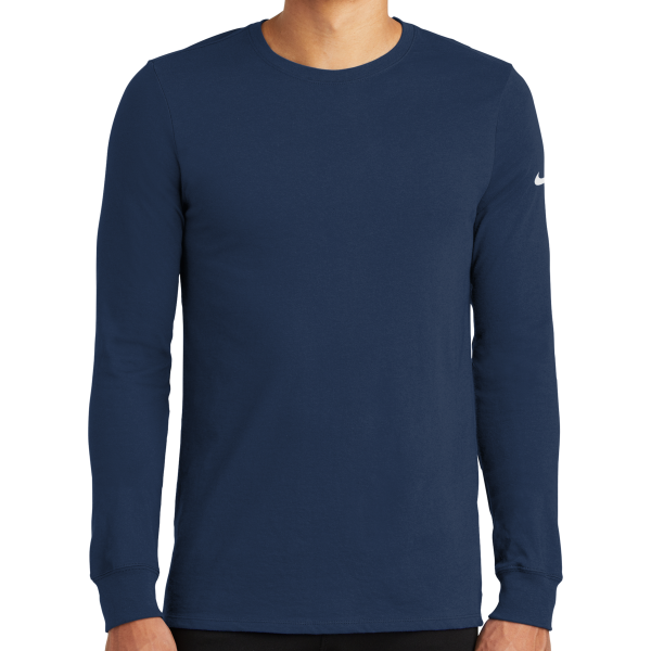 Nike Dri FIT Cotton/Poly Long Sleeve Tee, College Navy, Front view