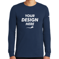 Nike Dri FIT Cotton/Poly Long Sleeve Tee, College Navy, Front view, Mockup