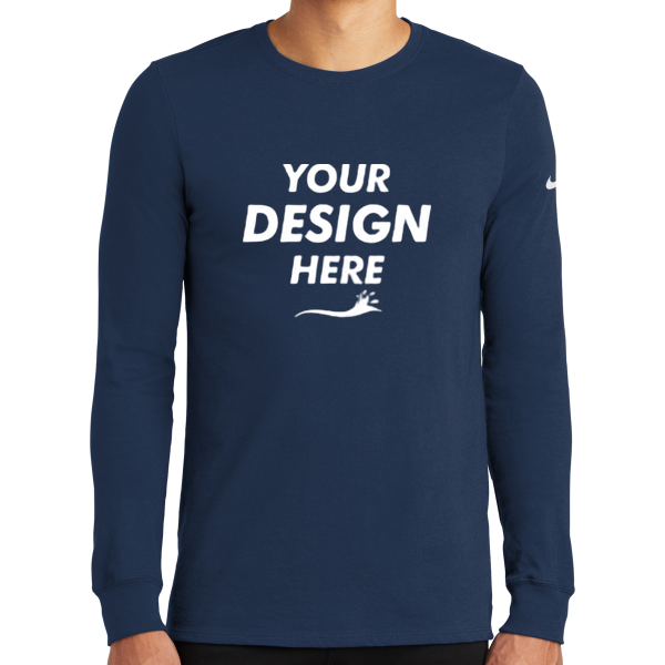 Nike Dri FIT Cotton/Poly Long Sleeve Tee, College Navy, Front view, Mockup