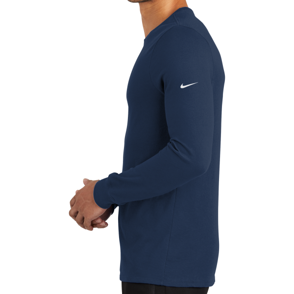 Nike Dri FIT Cotton/Poly Long Sleeve Tee, College Navy, Left Sleeve view