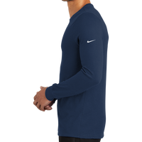 Nike Dri FIT Cotton/Poly Long Sleeve Tee, College Navy, Left Sleeve view