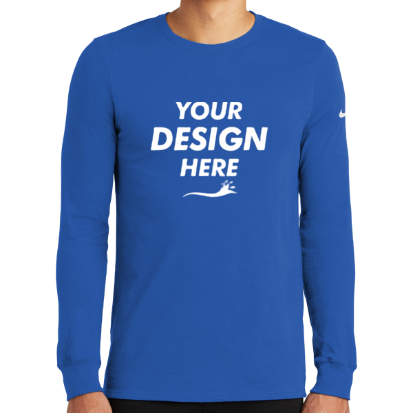 Nike Dri FIT Cotton/Poly Long Sleeve Tee, Rush Blue, Front view, Mockup