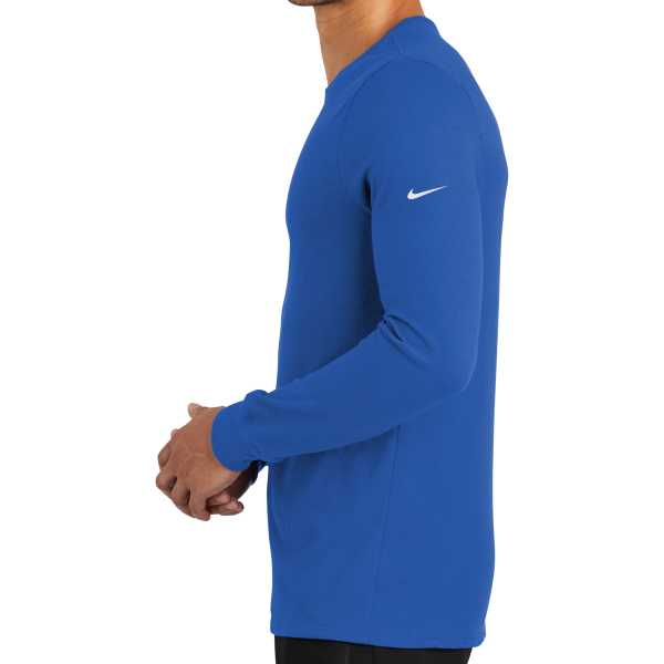 Nike Dri FIT Cotton/Poly Long Sleeve Tee, Rush Blue, Left Sleeve view