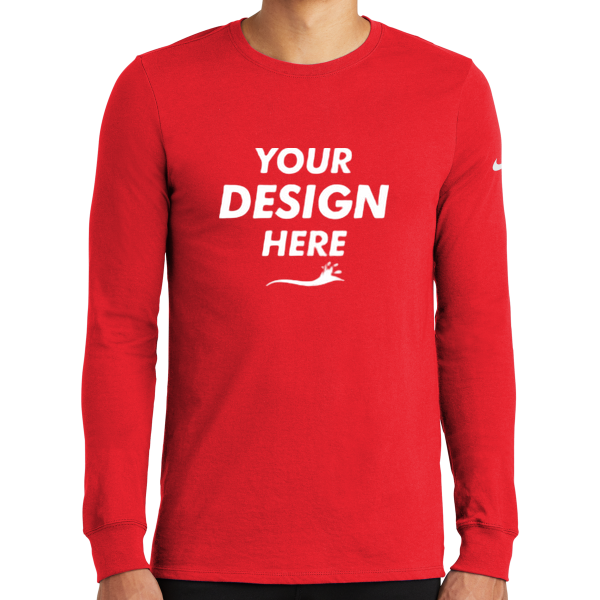 Nike Dri FIT Cotton/Poly Long Sleeve Tee, University Red, Front view, Mockup