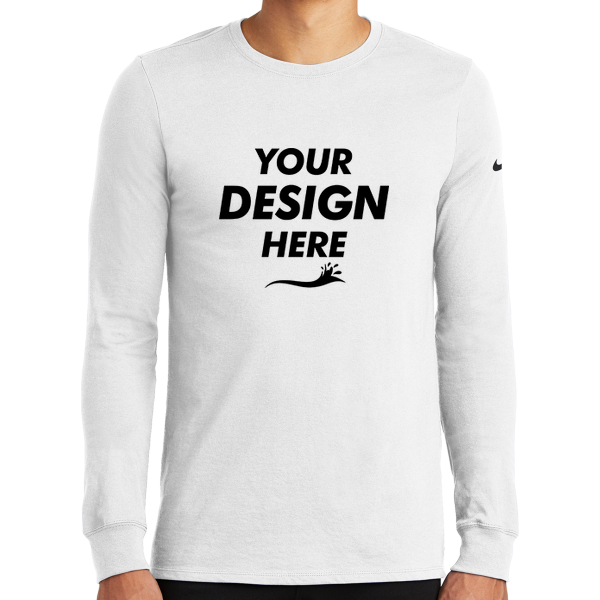 Nike Dri FIT Cotton/Poly Long Sleeve Tee, White, Front view, Mockup