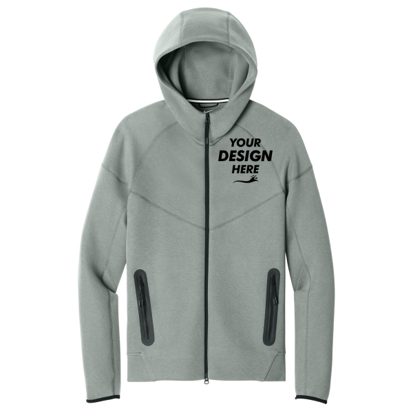 Nike Tech Fleece Full Zip Hoodie, Dark Grey Heather, Front view, Mockup