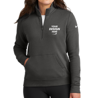 Nike Women's Club Fleece Sleeve Swoosh 1/2 Zip, Anthracite, Front view, Mockup