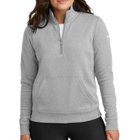 Nike Women's Club Fleece Sleeve Swoosh 1/2 Zip, Dark Grey Heather, Front view