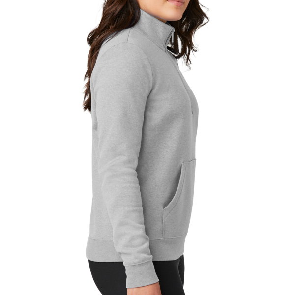 Nike Women's Club Fleece Sleeve Swoosh 1/2 Zip, Dark Grey Heather, Right Sleeve view