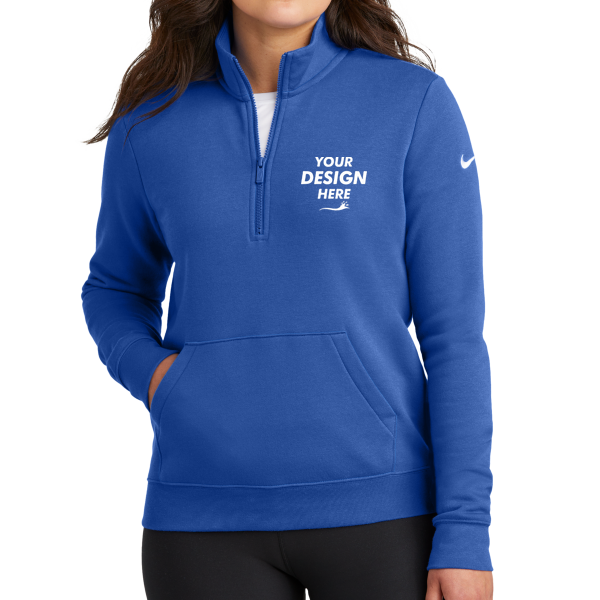 Nike Women's Club Fleece Sleeve Swoosh 1/2 Zip, Game Royal, Front view, Mockup