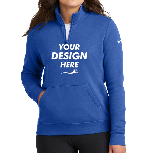 Nike Women's Club Fleece Sleeve Swoosh 1/2 Zip, Game Royal, Front view, Mockup
