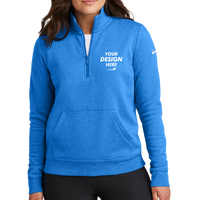 Nike Women's Club Fleece Sleeve Swoosh 1/2 Zip, Light Game Royal Heather, Front view, Mockup