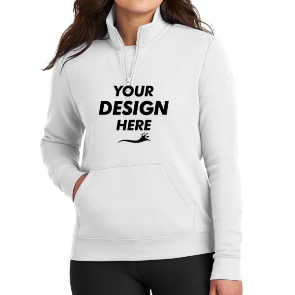 Nike Women's Club Fleece Sleeve Swoosh 1/2 Zip, White, Front view, Mockup