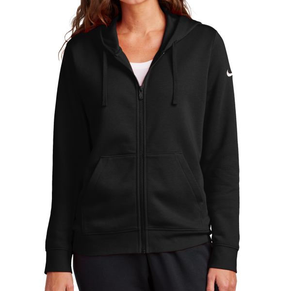 Nike Women's Club Fleece Sleeve Swoosh Full Zip Hoodie, Black, Front view