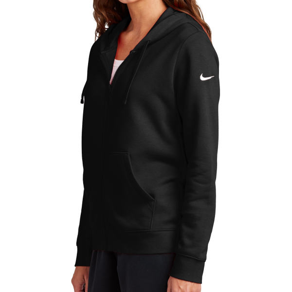 Nike Women's Club Fleece Sleeve Swoosh Full Zip Hoodie, Black, Left Sleeve view