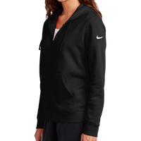 Nike Women's Club Fleece Sleeve Swoosh Full Zip Hoodie, Black, Left Sleeve view