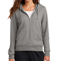 Nike Women's Club Fleece Sleeve Swoosh Full Zip Hoodie, Charcoal Heather, Front view