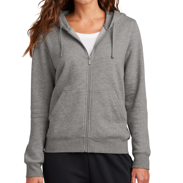 Nike Women's Club Fleece Sleeve Swoosh Full Zip Hoodie, Charcoal Heather, Front view
