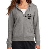 Nike Women's Club Fleece Sleeve Swoosh Full Zip Hoodie, Charcoal Heather, Front view, Mockup