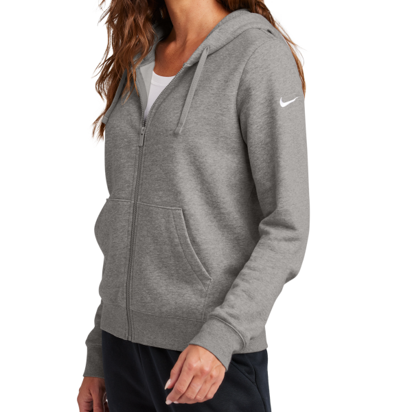 Nike Women's Club Fleece Sleeve Swoosh Full Zip Hoodie, Charcoal Heather, Left Sleeve view