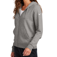 Nike Women's Club Fleece Sleeve Swoosh Full Zip Hoodie, Charcoal Heather, Left Sleeve view