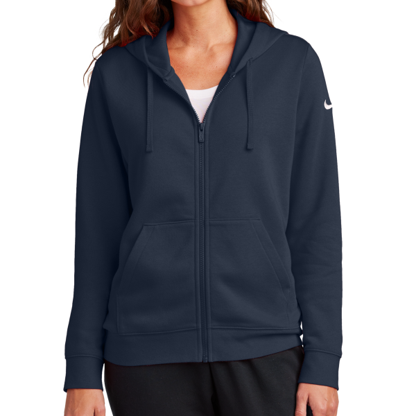 Nike Women's Club Fleece Sleeve Swoosh Full Zip Hoodie, Midnight Navy, Front view