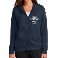 Nike Women's Club Fleece Sleeve Swoosh Full Zip Hoodie, Midnight Navy, Front view, Mockup