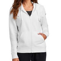 Nike Women's Club Fleece Sleeve Swoosh Full Zip Hoodie, White, Front view