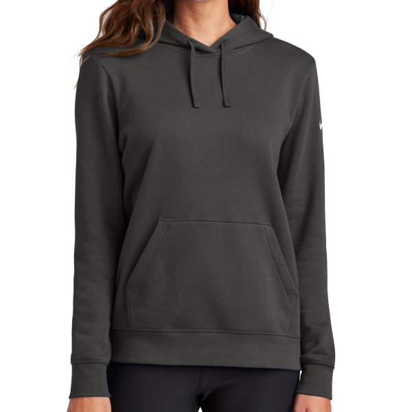 Nike Women's Club Fleece Sleeve Swoosh Pullover Hoodie, Anthracite, Front view