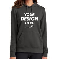 Nike Women's Club Fleece Sleeve Swoosh Pullover Hoodie, Anthracite, Front view, Mockup