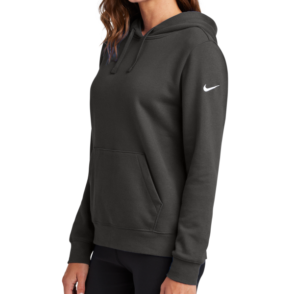 Nike Women's Club Fleece Sleeve Swoosh Pullover Hoodie, Anthracite, Left Sleeve view