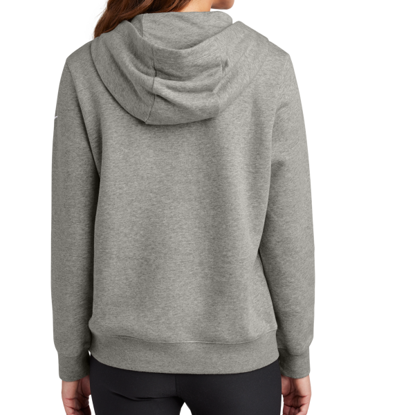 Nike Women's Club Fleece Sleeve Swoosh Pullover Hoodie, Dark Grey Heather, Back view