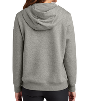 Nike Women's Club Fleece Sleeve Swoosh Pullover Hoodie, Dark Grey Heather, Back view