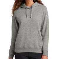 Nike Women's Club Fleece Sleeve Swoosh Pullover Hoodie, Dark Grey Heather, Front view